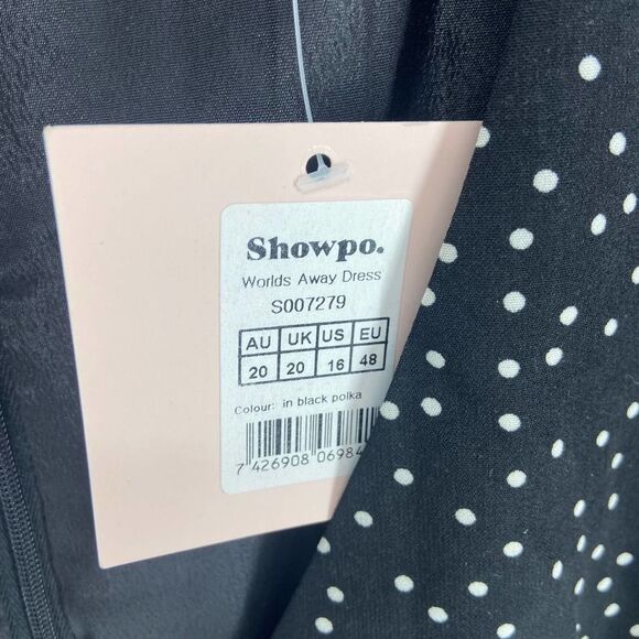 Showpo. Worlds Away Black White Polka Dot Ruffle Mini Dress NWT Womens 16 - Picture 4 of 8